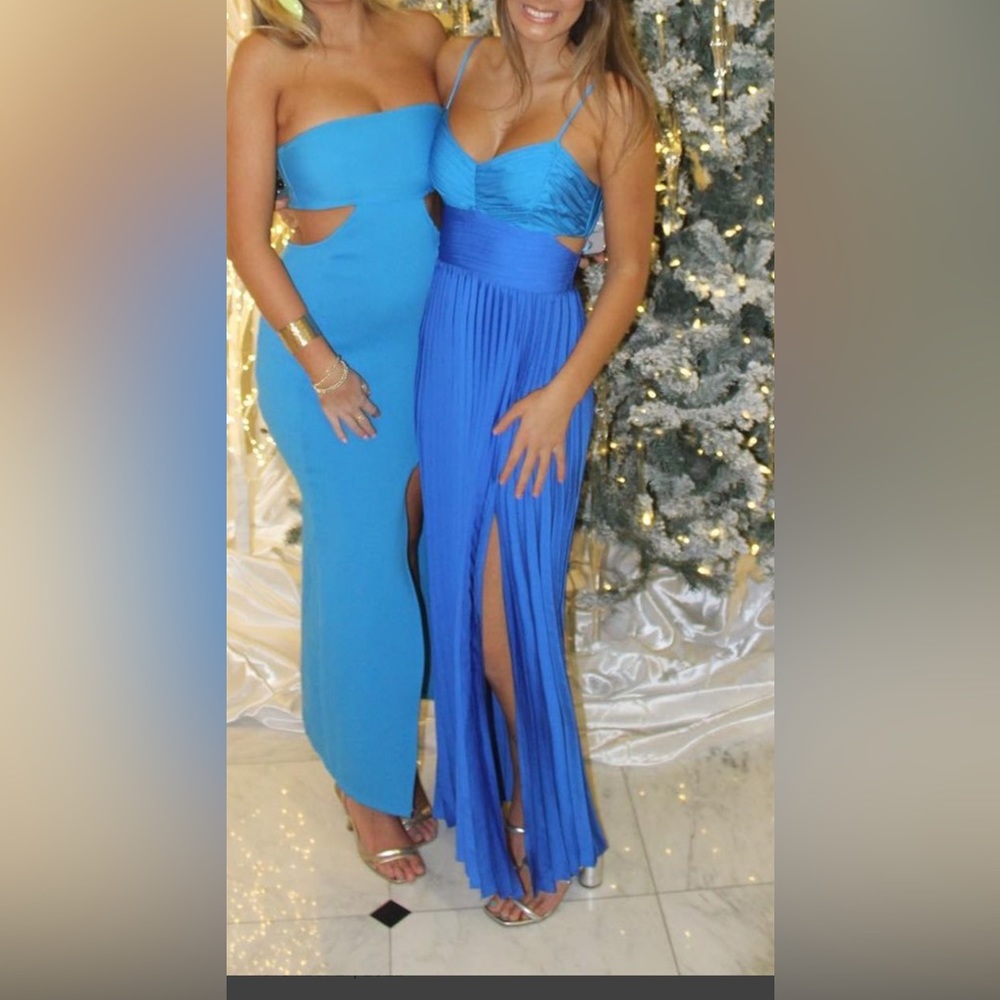 blue pleaded dress
